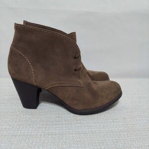 Clarks Indigo Women's Heeled Booties Boots Size 9.5M‎ Suede Cigar Brown